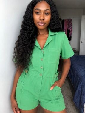Bright Green Short-Sleeve Utility Romper